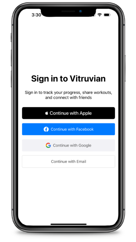 Vitruvian App Login Screen